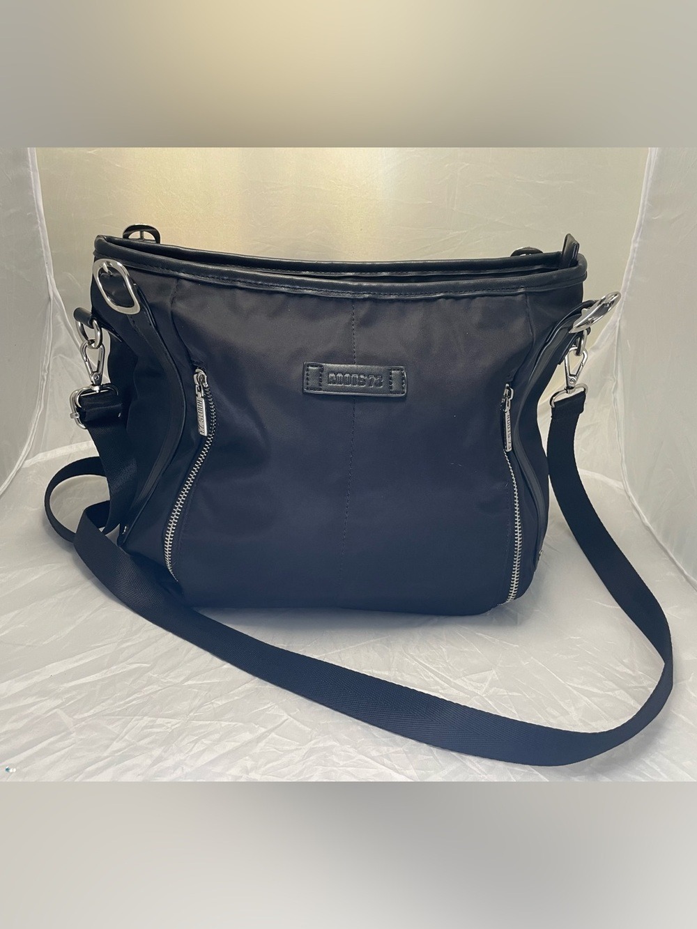 Roots73 Black Nylon Crossbody with Silver Zipper Accents